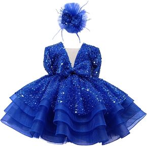 Baby Girl Sequins Embroidered Pageant Dress Toddler Princess First Birthday Party Dress Flower Girls Weddling Gown