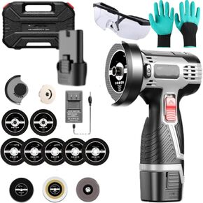Boomforing 12V Mini Angle Grinder with Cutting Disc, 28,000 Rpm Handheld Electric Grinding Cutter, 7.5 IN Multifunctional Cordless Angle Grinder Kit, For Cutting Grinding Polishing (2 Battery)