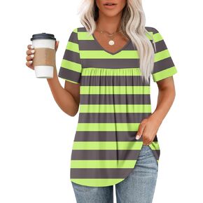 Women's Summer Tops V Neck Short Sleeve Loose Fit Tee Shirts Spring Dressy Casual Plus Size Tops, S-3XL