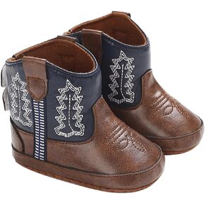 Toddler Baby Leather Soft Sole Cowboy Boots for Boys Girls Newborn Infant Prewalker Non Slip Shoes with Embroidery in Kuwait