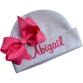 Personalized Embroidered Baby Girl Hat with Grosgrain Bow with Custom Name