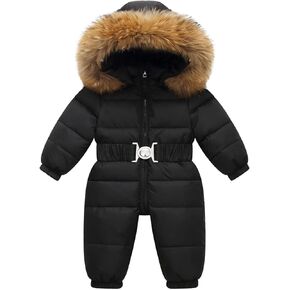 Toddler Boys Girls Down Jacket Romper Detachable Collar Waistband Thickened Hooded Long Sleeve Pants Clothes Jumpsuit