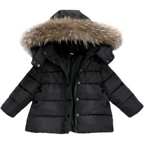 Toddler Baby Girls Winter Down Coat Long Sleeve Warm Puffer Thick Hooded Down Jacket Coat with Removable Hood