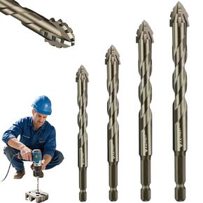 Four Blade Serrated Eccentric Drill, Sawtooth Drill Bit Set, High-Strength Eccentric Twist Drill Bit Set, Broca Multiuso, Sdurable Titanium Coating for Metal, Stone, Glass, Concrete (Set1-8Pcs)