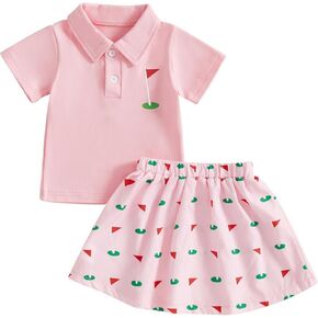 Kids Toddler Baby Girl Golf Outfit Short Sleeve Lapel Collar T-Shirt Tops and Mini Skirt 2Pcs Set Summer Clothes