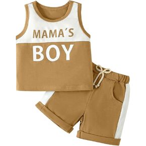 Toddler Baby Boy Happy Mother's Day Outfits Round Neck Sleeveless Letter Print Top Elastic Shorts Casual