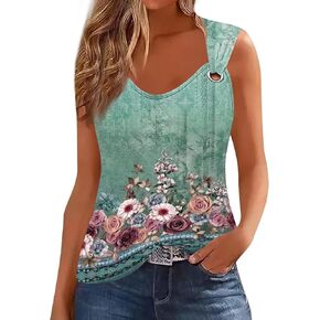 Tank Top for Women Sleeveless Cut Out Ring Keyhole T Shirts V Neck Print Basic Tee Vacation Comfy Tunic Tops