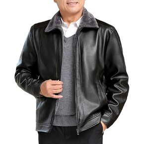 Maiyifu-GJ Mens Faux Fur Collar Bomber Jacket Faux Leather Lapel Full Zip Motorcycle Coat Fleece Lined Thermal Trucker Coats