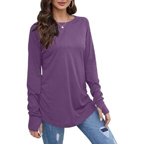 JOAU Women's Casual Long Sleeve Tops for Leggings Crew Neck Loose T-Shirts Summer Lightweight Tunic Blouse with Thumb Holes