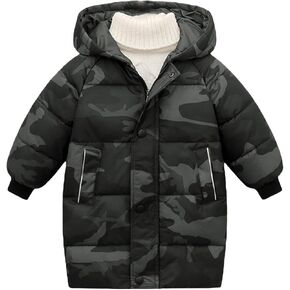 Toddler Girls Boys Autumn Winter Long Sleeve Thick Solid Color Long Down Zipper Hood Fall Winter Jacket Outerwear Coat