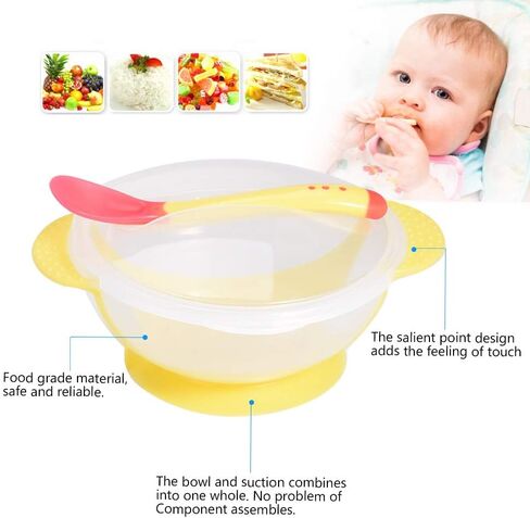 Suction Bowls for Baby, Children Slip Resistant Feeding Bowls with Sensing Spoon Cover for Home(Pink) in Saudi Arabia
