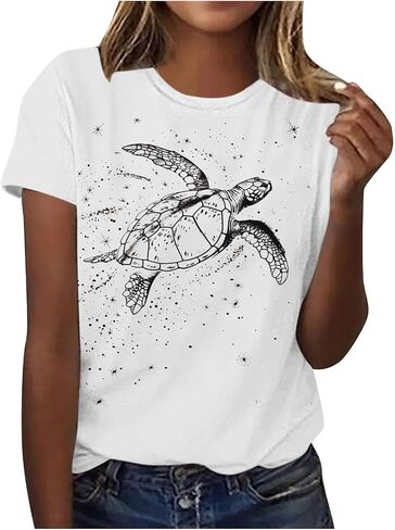 Sea Turtle Shirts Women Ocrean Creature Tshirts Hawaiian Beach Life Graphic Tee Wildlife Animal Print Vacation Tops in Saudi Arabia