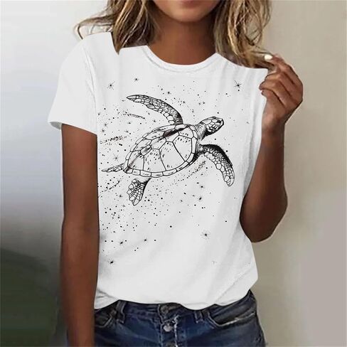 Sea Turtle Shirts Women Ocrean Creature Tshirts Hawaiian Beach Life Graphic Tee Wildlife Animal Print Vacation Tops in Saudi Arabia