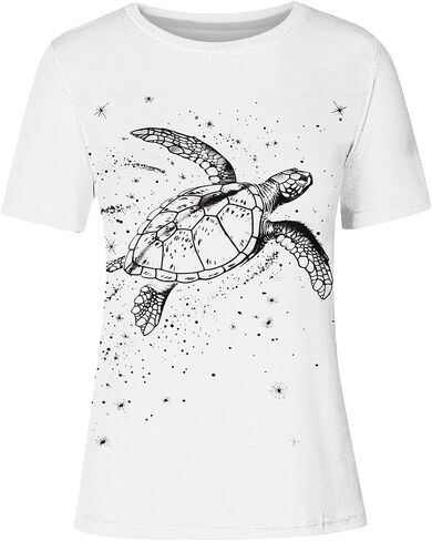 Sea Turtle Shirts Women Ocrean Creature Tshirts Hawaiian Beach Life Graphic Tee Wildlife Animal Print Vacation Tops in Saudi Arabia