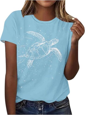 Sea Turtle Shirts Women Ocrean Creature Tshirts Hawaiian Beach Life Graphic Tee Wildlife Animal Print Vacation Tops in Saudi Arabia