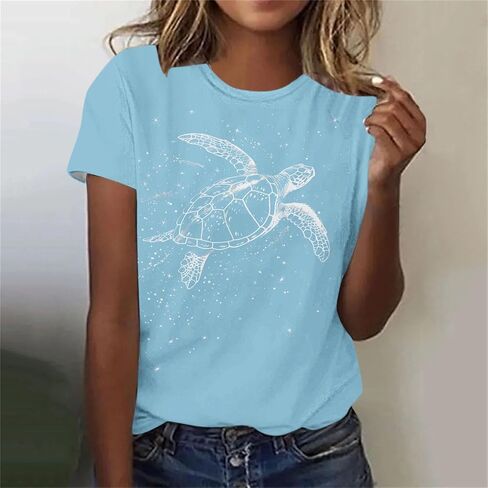 Sea Turtle Shirts Women Ocrean Creature Tshirts Hawaiian Beach Life Graphic Tee Wildlife Animal Print Vacation Tops in Saudi Arabia