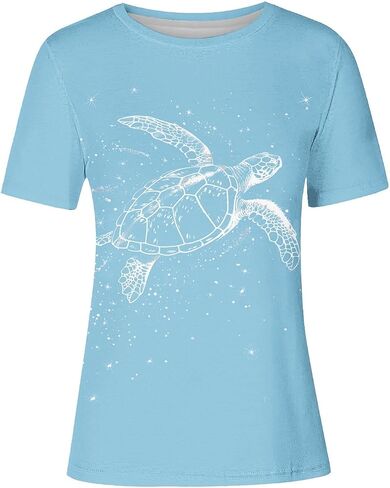 Sea Turtle Shirts Women Ocrean Creature Tshirts Hawaiian Beach Life Graphic Tee Wildlife Animal Print Vacation Tops in Saudi Arabia