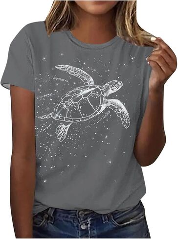 Sea Turtle Shirts Women Ocrean Creature Tshirts Hawaiian Beach Life Graphic Tee Wildlife Animal Print Vacation Tops in Saudi Arabia