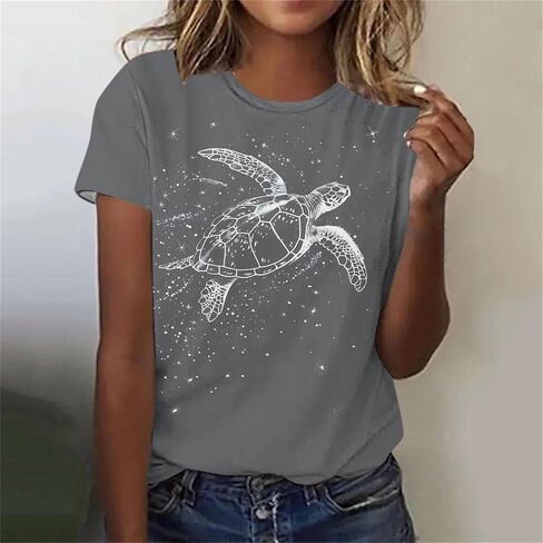 Sea Turtle Shirts Women Ocrean Creature Tshirts Hawaiian Beach Life Graphic Tee Wildlife Animal Print Vacation Tops in Saudi Arabia