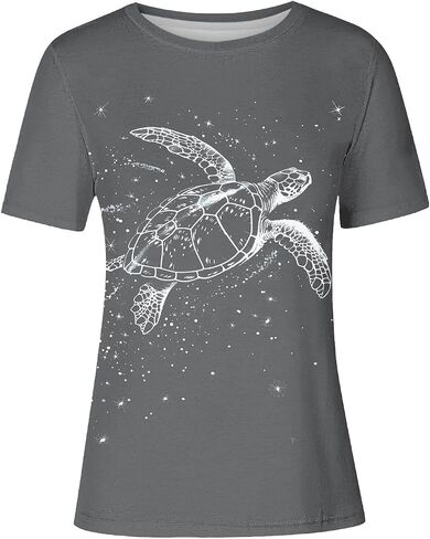 Sea Turtle Shirts Women Ocrean Creature Tshirts Hawaiian Beach Life Graphic Tee Wildlife Animal Print Vacation Tops in Saudi Arabia