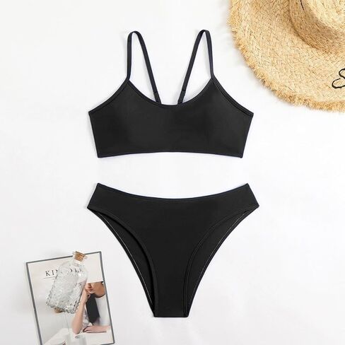Women's Summer Sexy Beach Solid Color Tie Backless Bikini Split Swimsuit Set Bathing Suit Shorts Women Plus Size in Saudi Arabia