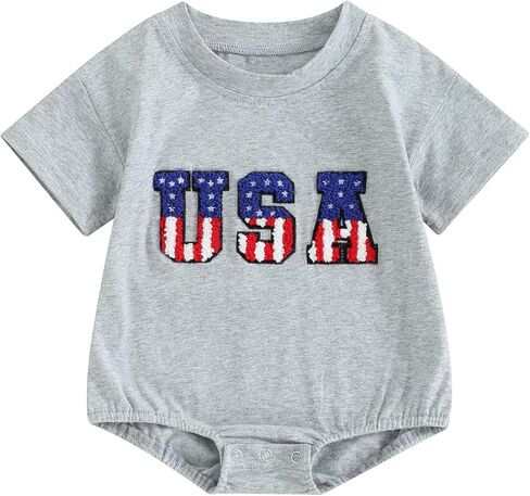 4th of July Baby Outfit Infant Boy Girl Bubble Romper USA Embroidery Short-Sleeve Crewneck One-Piece Holiday Outfit in Saudi Arabia