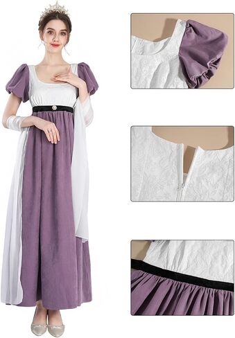 CR ROLECOS Womens Regency Dress Jane Austen Vintage Dress Long Sleeve Tea Gown in Saudi Arabia