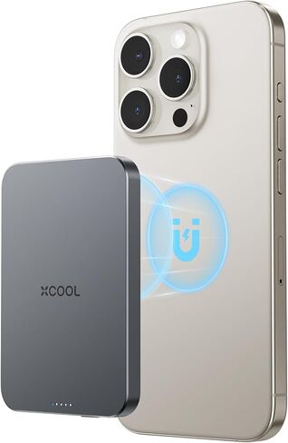 شاحن هاتف مغناطيسي، بنك طاقة مغناطيسي فائق النحافة بقدرة 5000 مللي أمبير في الساعة، شاحن محمول مغناطيسي مع كابل USB-C ومسند، حزمة بطارية متوافقة مع سلسلة iPhone 15/14/13/12 والمزيد، أرجواني in Kuwait