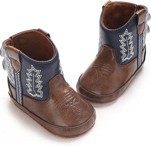Toddler Baby Leather Soft Sole Cowboy Boots for Boys Girls Newborn Infant Prewalker Non Slip Shoes with Embroidery in Kuwait