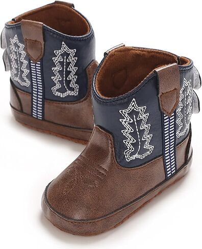 Toddler Baby Leather Soft Sole Cowboy Boots for Boys Girls Newborn Infant Prewalker Non Slip Shoes with Embroidery in Kuwait