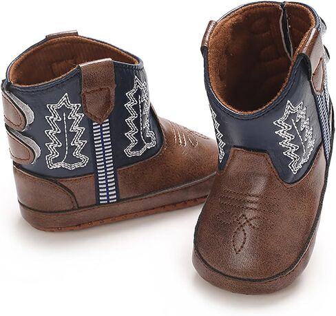Toddler Baby Leather Soft Sole Cowboy Boots for Boys Girls Newborn Infant Prewalker Non Slip Shoes with Embroidery in Kuwait