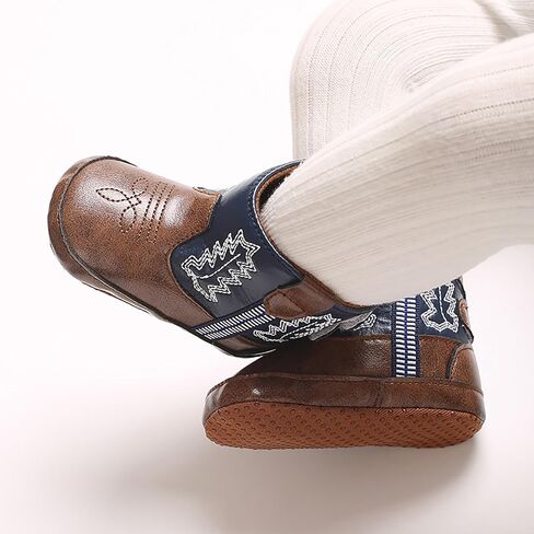 Toddler Baby Leather Soft Sole Cowboy Boots for Boys Girls Newborn Infant Prewalker Non Slip Shoes with Embroidery in Kuwait