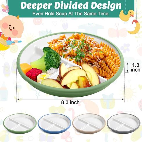 DOMENSI 4 Pack 8 "ألواح الخزف الكبيرة مع الأكمام المضادة للسيليكون المقسوم من الأطباق الخزفية المقسم للألواح الدقيقة آمنة للأطفال الصغار الذين يأكلون (ألوان المعكرون) in Kuwait