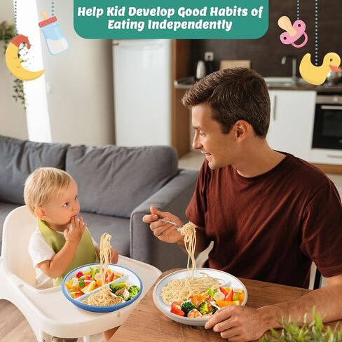 DOMENSI 4 Pack 8 "ألواح الخزف الكبيرة مع الأكمام المضادة للسيليكون المقسوم من الأطباق الخزفية المقسم للألواح الدقيقة آمنة للأطفال الصغار الذين يأكلون (ألوان المعكرون) in Kuwait