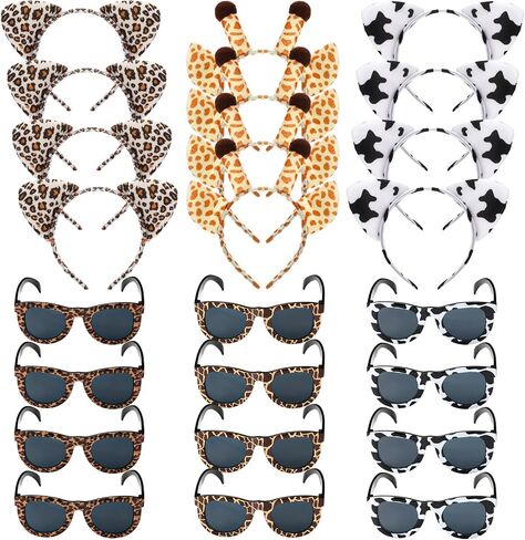 24 Pieces Safari Party Favors Include 12 Animals Sunglasses and 12 Animal Ears Headband Safari Sunglasses and Headband for Kids Adults Jungle Safari Animal Costume Party Supplies in Saudi Arabia