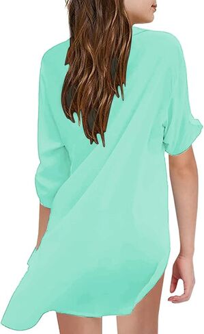 Girls Swimsuit Beach Cover up Shirt Bikini V-Neck Beachwear Bathing Suit Dress Kid Summer Short Sleeve Chiffon Top in Saudi Arabia