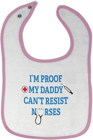 Custom Toddler & Baby Bibs Burp Cloths Dad I'm Proof My Daddy Can't Resist Nurses Dad Father's Day Cotton Baby Items for Baby Girl & Boy White Black Custom Text Here in Saudi Arabia