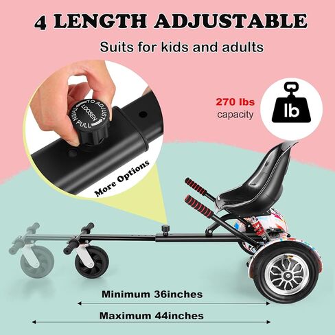 ملحق مقعد هوفر بورد للأطفال قابل للتعديل بطول 6.5 بوصة و8 بوصة و10 بوصة وعجلتين ذاتي التوازن سكوتر هوفر بورد كارت ملحق للأطفال/الكبار مع 6 أشرطة إضافية in Kuwait