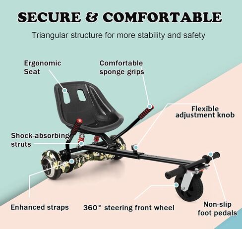ملحق مقعد هوفر بورد للأطفال قابل للتعديل بطول 6.5 بوصة و8 بوصة و10 بوصة وعجلتين ذاتي التوازن سكوتر هوفر بورد كارت ملحق للأطفال/الكبار مع 6 أشرطة إضافية in Kuwait