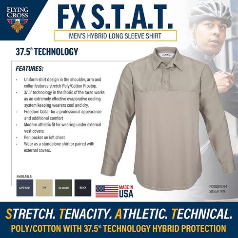 Flying Cross Men's Standard FX STAT Law Enforcement Polo Shirts, Police, Tactical, Fire Department, EMS, Public Safety, Long Sleeve, Black, Large Reg in Kuwait