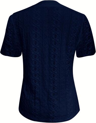 Hollow Out Eyelet Embroidery Tops Womens Short Sleeve V Neck Casual Dressy Button Down Shirts Blouses Soft Tees in Saudi Arabia