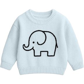Noni Baby Girl Boy Elephant Knit Sweater Blouse Pullover Sweatshirt Warm Crewneck Long Sleeve Tops for Infant Toddler