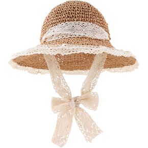 Baby Girl Straw Hat Toddler Summer Beach Hat with Lace Bow Infant Girls Sun Hats