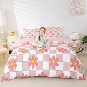 Erosebridal Princess Bowknot Bedding Set Cute Pink Bow Toddler Comforter Cover for Kids Girls Teen,Kawaii Plaid Ribbon Bow Tie Duvet Cover Aesthetic Coquette Bed Set Bedroom Decor 2 Pcs