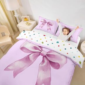 Erosebridal Blue Ribbon Bowknot Toddler Bedding Set for Girls Kids Teen,Cute Coquette Bow Comforter Cover Pink Rose Flowers Duvet Cover Romantic Aesthetic Butterfly Knot Bedspread Cover