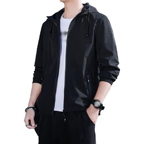 Maiyifu-GJ Men's Lightweight Full Zip Windproof Hoodie Slim Fit Casual Hooded Sweatshirt Outdoor Spring Active Windbreaker