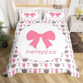 Erosebridal Pink Bowknot Lovely Toddler Size Duvet Cover for Girls Women, Aesthetic Girl Princess Style Pink Heart Bedding Set, Cute 3D Bowtie and Heart Bed Cover,Romantic Pink Heart Bed Set
