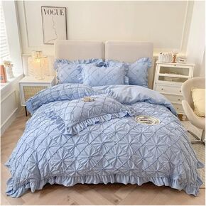 Bed Four Pieces Set Cotton Four Piece Bedding Set Solid Princess Style Girl Heart Quilt Cover Sheet Cotton Bedding Set Four Seasons(Purple,1.2m Bed)