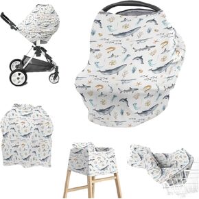Baby Boy 5-in-1 Car Seat Cover Watercolor Dragon Tale, Multi-use Privacy Nursing Breastfeeding Cover, Carseat Canopy Carrier Newborn Infant Gift in Kuwait