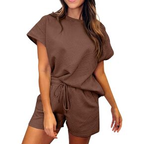 Short Sets for Women Summer Pajamas Set Casual Oversized Short Sleeve Tshirts Shorts 2 Piece Shorts Split Loungewear